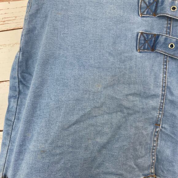 Windsor M Light Blue High Rise Double Buckle Slit Mini Denim Skirt - Picture 10 of 11